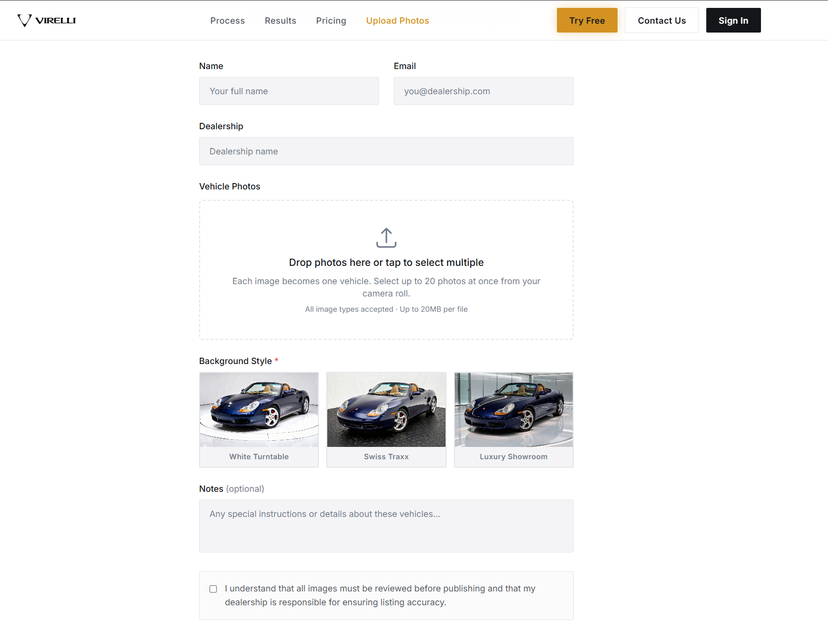 Virelli upload form