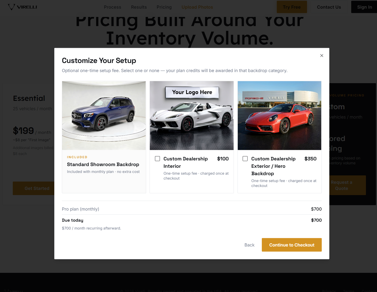 Virelli customize your setup modal