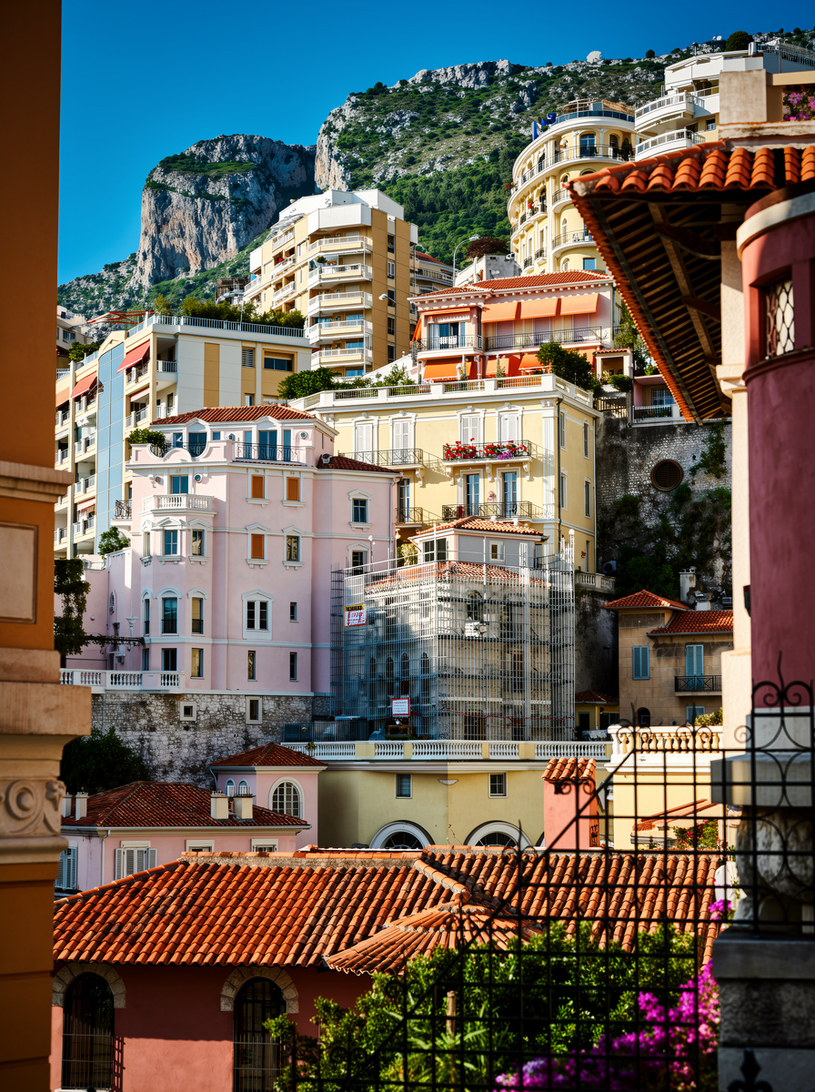 Monaco hillside · Old Town rooftops · 135mm - AI-enhanced photograph