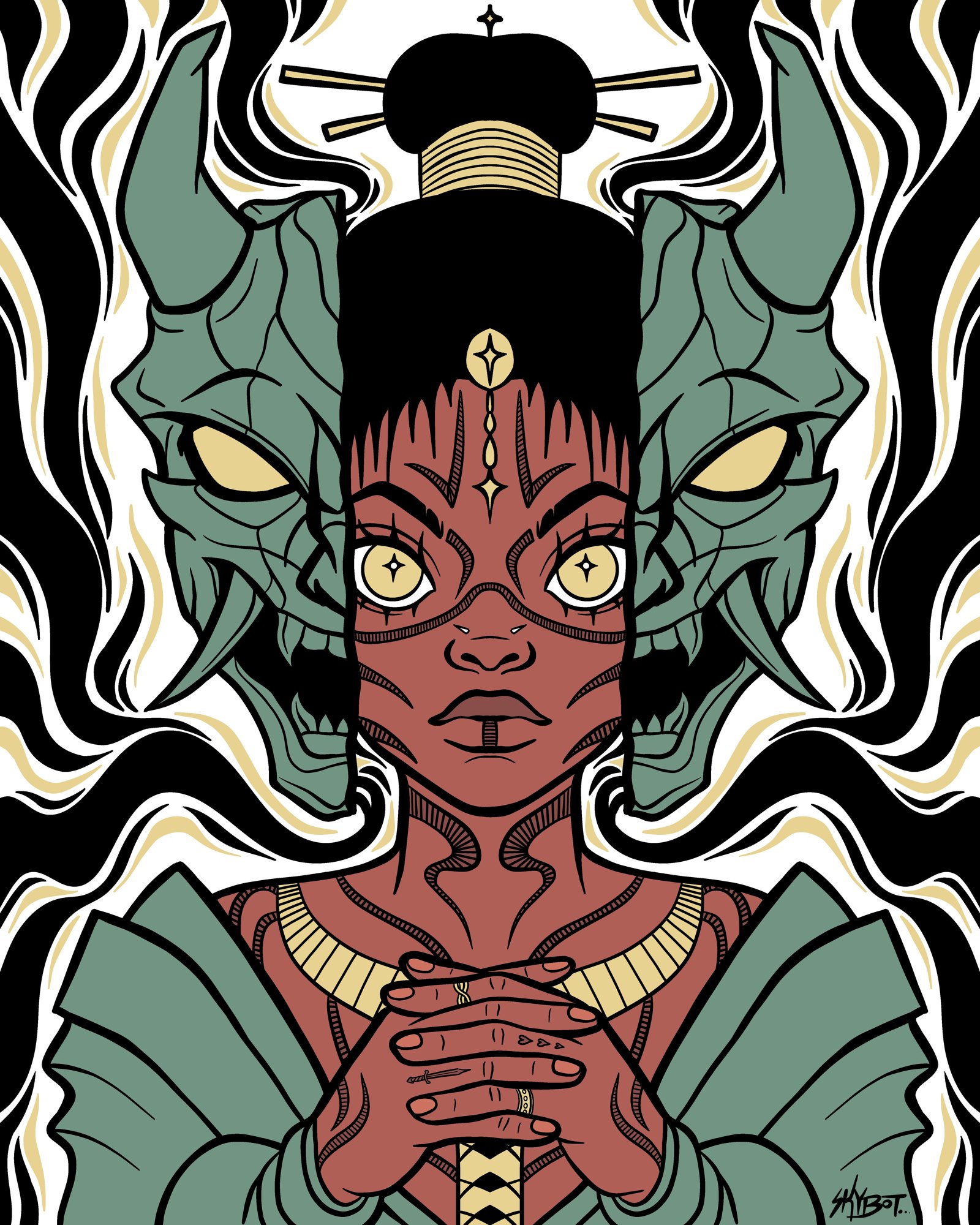 Oni Guardian - Jade / optical background